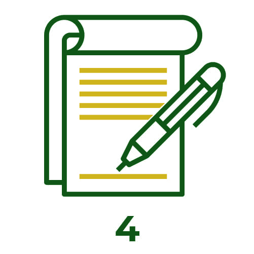 Notepad and pen icon with the number 4 below it.