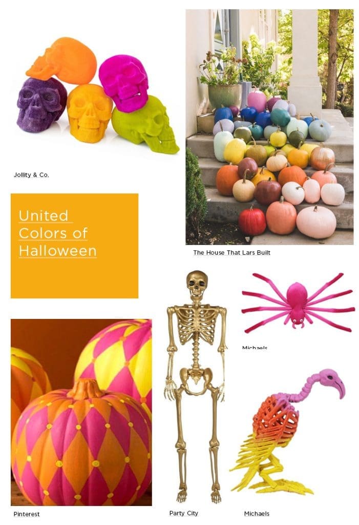 rainbow pumpkins and skeletons